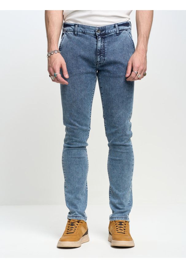 Big-Star - Spodnie chinosy jeans męskie niebieskie Cinar 322. Stan: obniżony. Kolor: niebieski. Styl: vintage, klasyczny