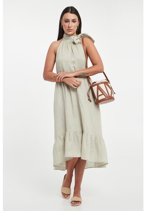 Armani Exchange - Sukienka midi lniana ARMANI EXCHANGE. Materiał: len. Długość: midi