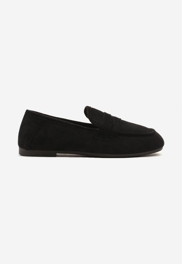 Born2be - Czarne Klasyczne Płaskie Mokasyny Wsuwane z Ozdobnym Paskiem Ianestia. Okazja: na co dzień. Zapięcie: bez zapięcia. Kolor: czarny. Materiał: jedwab, jeans. Styl: klasyczny