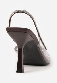 Renee - Brązowe Szpilki Slingback z Transparentną Cholewką i Cyrkoniami Liaceran. Okazja: na imprezę. Kolor: brązowy. Szerokość cholewki: normalna. Obcas: na szpilce. Styl: wizytowy, glamour #9
