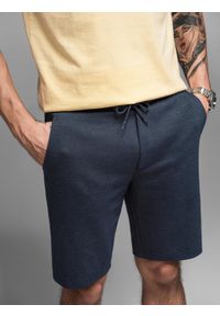 Ombre Clothing - Casualowe męskie szorty SLIM FIT z dzianiny żakardowej – granatowe V1 - Rozmiar: M. Okazja: na co dzień. Kolor: niebieski. Materiał: żakard, dzianina. Styl: casual #9