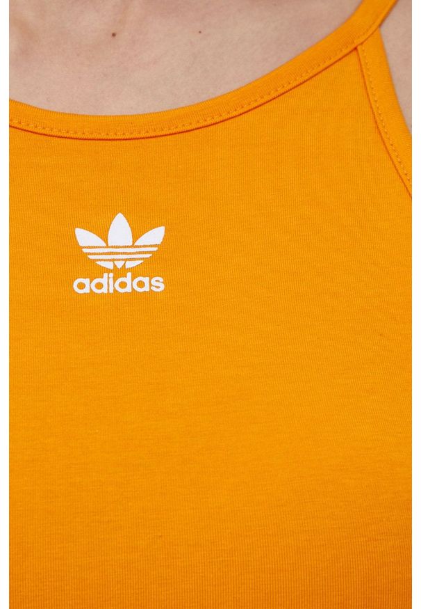 adidas Originals sukienka Adicolor HC2046 kolor pomarańczowy mini dopasowana. Kolor: pomarańczowy. Materiał: bawełna. Długość rękawa: na ramiączkach. Wzór: nadruk. Typ sukienki: dopasowane. Długość: mini