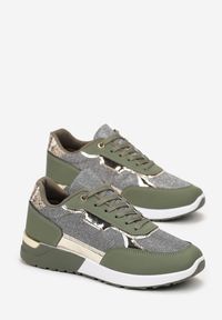 Renee - Zielone Brokatowe Sneakersy z Metalicznymi Wstawkami Decima. Kolor: zielony