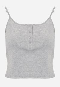 Born2be - Szary Top na Ramiączkach z Prążkowanej Tkaniny z Bawełny z Guzikami Bermisa. Okazja: na co dzień. Kolor: szary. Materiał: prążkowany, bawełna, tkanina. Długość rękawa: na ramiączkach. Styl: casual, elegancki #7