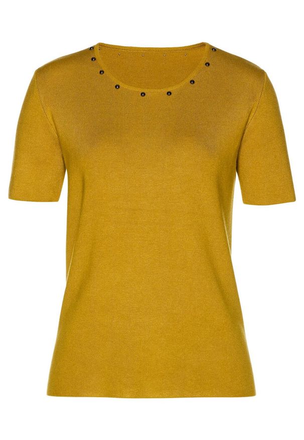 Sweter, krótki rękaw bonprix żółty miodowy. Kolor: brązowy. Materiał: materiał, wiskoza, poliamid. Długość rękawa: krótki rękaw. Długość: krótkie