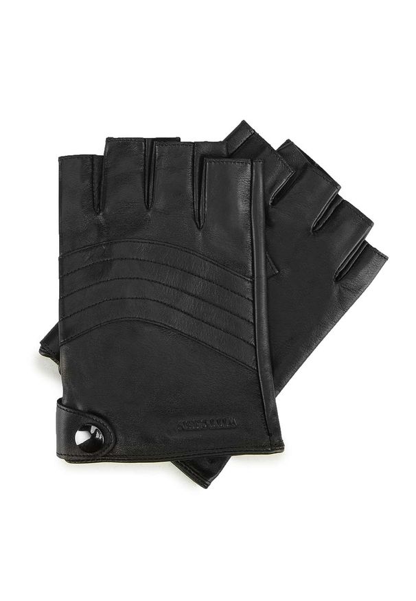 Wittchen - Męskie rękawiczki skórzane bez palców. Kolor: czarny. Materiał: skóra. Wzór: aplikacja, gładki. Sezon: jesień