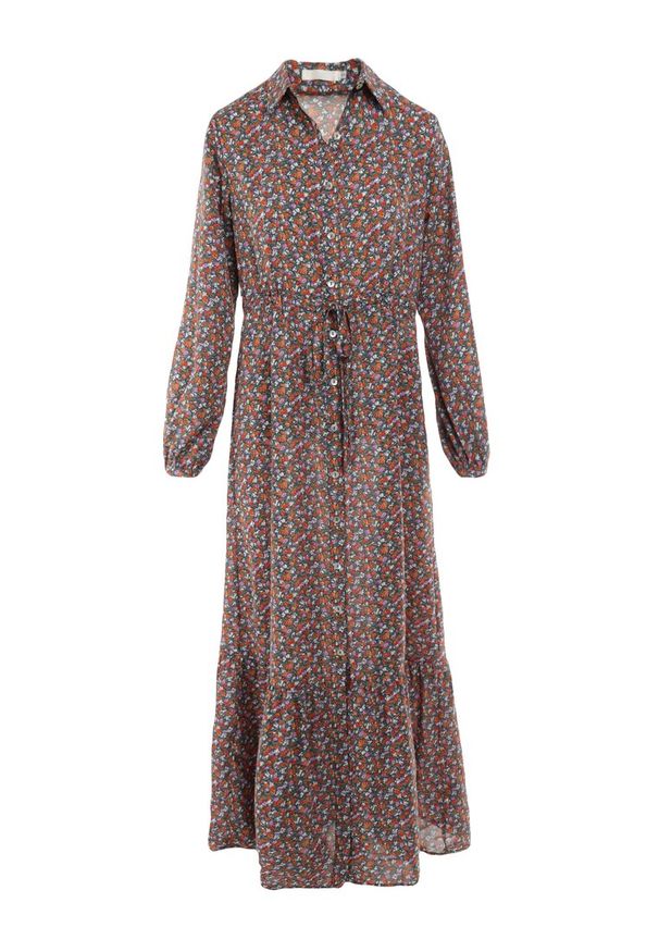 Born2be - Ciemnozielona Sukienka Hesolis. Kolor: zielony. Wzór: kwiaty, nadruk, aplikacja. Typ sukienki: koszulowe. Styl: klasyczny. Długość: maxi