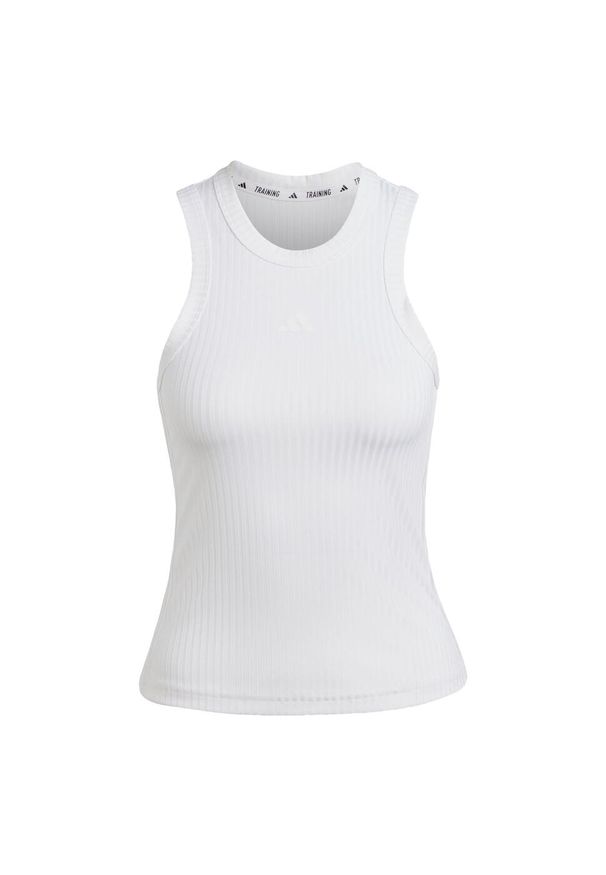 Adidas - Koszulka All Gym Seasonal Rib Tight Fit Tonal 3-Stripes Tank. Kolor: biały. Materiał: dzianina, materiał. Długość rękawa: bez rękawów