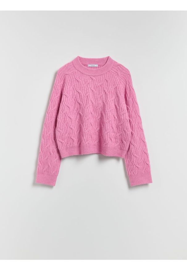 Reserved - Strukturalny sweter - fioletowy. Kolor: fioletowy. Materiał: dzianina
