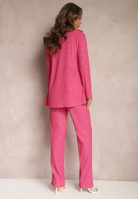 Renee - Różowy 3-częściowy Plisowany Komplet z Topem Koszulą i Spodniami Vinett. Kolor: różowy. Materiał: tkanina #4