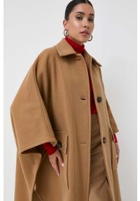 Pinko poncho wełniane kolor brązowy przejściowy oversize. Kolor: brązowy. Materiał: wełna. Wzór: gładki #2