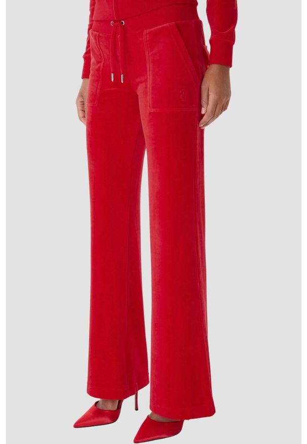 Juicy Couture - JUICY COUTURE Czerwone spodnie dresowe damskie Layla Low Rise Pocket, Rozmiar XS. Stan: obniżony. Kolor: czerwony. Materiał: dresówka