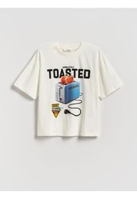 Reserved - Bawełniany t-shirt z nadrukiem - pastelowy róż. Kolor: różowy. Materiał: bawełna. Wzór: nadruk #1