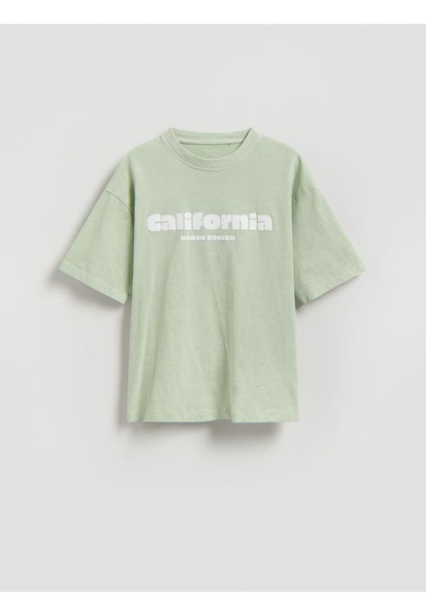 Reserved - Bawełniany t-shirt - jasnozielony. Kolor: zielony. Materiał: bawełna