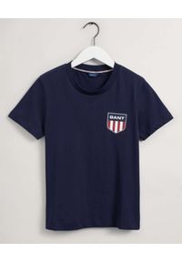 GANT - Granatowy t-shirt Retro Shield. Kolor: niebieski. Materiał: bawełna. Wzór: nadruk. Styl: retro #2