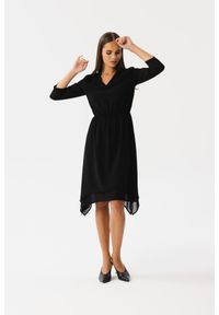 Stylove - Elegancka zwiewna sukienka szyfonowa wizytowa czarna. Okazja: na randkę. Kolor: czarny. Materiał: szyfon. Typ sukienki: oversize. Styl: elegancki, wizytowy #1