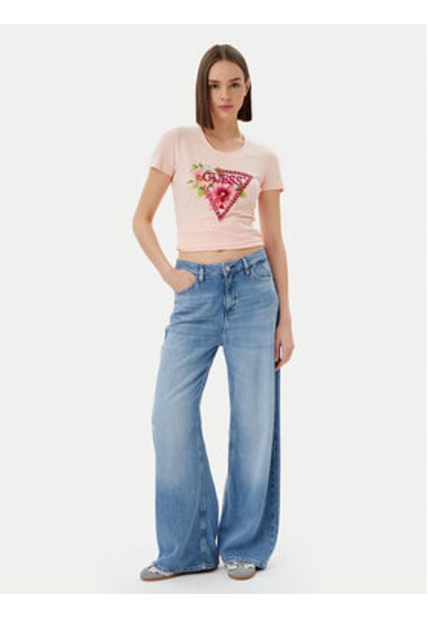 Guess T-Shirt W5GI10 J1314 Różowy Slim Fit. Kolor: różowy. Materiał: bawełna