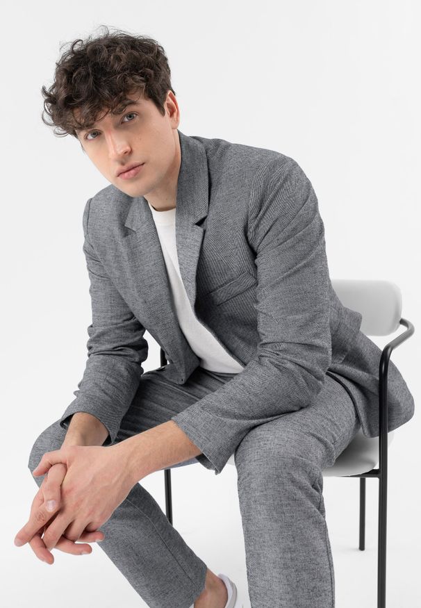 Volcano - Marynarka jednorzędowa JB-AURO. Kolor: szary. Materiał: elastan, bawełna, len, materiał. Styl: klasyczny