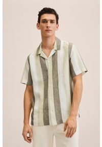 Mango Man koszula Vedros męska kolor beżowy regular. Kolor: beżowy. Materiał: włókno. Długość rękawa: krótki rękaw. Długość: krótkie