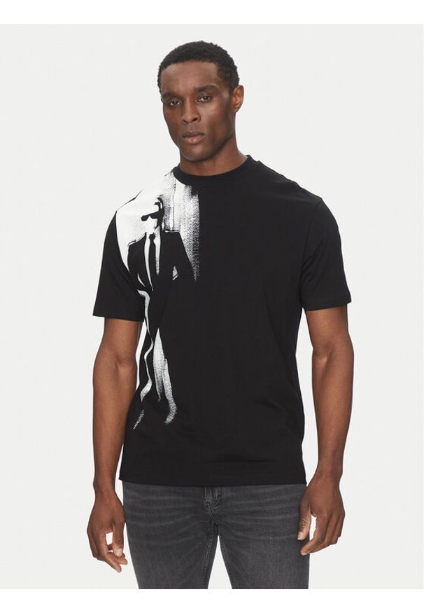 Karl Lagerfeld - KARL LAGERFELD T-Shirt 755149 552225 Czarny Regular Fit. Typ kołnierza: dekolt w karo. Kolor: czarny. Materiał: bawełna