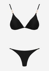 Born2be - Czarne Bikini Wiązany Biustonosz z Koralikami i Majtki Figi Aglasia. Kolekcja: plus size. Kolor: czarny. Materiał: len. Wzór: aplikacja #6