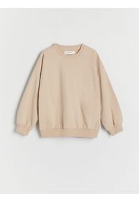 Reserved - Gładka bluza basic - beżowy. Kolor: beżowy. Materiał: dzianina, bawełna. Wzór: gładki #1