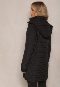 Renee - Czarna Kurtka do Kolan Pikowana Garle. Okazja: na co dzień. Kolor: czarny. Materiał: jeans, tkanina. Długość: do kolan. Styl: elegancki, casual #4