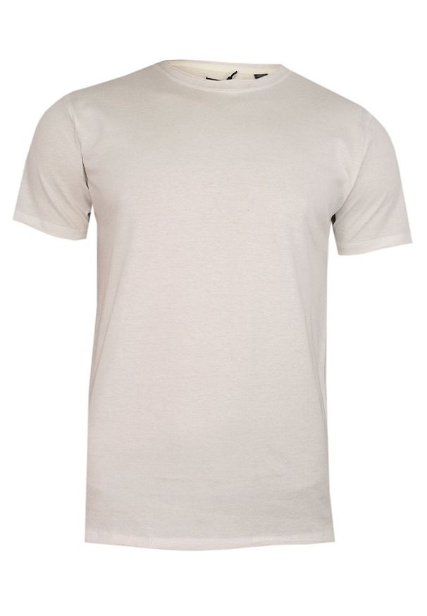 Brave Soul - Kremowy T-Shirt (Koszulka) Bez Nadruku -BRAVE SOUL- Męski, Okrągły Dekolt, Écru, Postrzępione Brzegi. Okazja: na co dzień. Kolor: brązowy, wielokolorowy, beżowy. Materiał: bawełna. Styl: casual