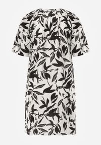 Born2be - Czarna Pudełkowa Sukienka z Wiskozy w Roślinny Wzór z Guzikami przy Dekolcie Acosia. Okazja: na co dzień. Kolekcja: plus size. Kolor: czarny. Materiał: wiskoza. Typ sukienki: proste, dla puszystych. Styl: elegancki, casual, klasyczny #2