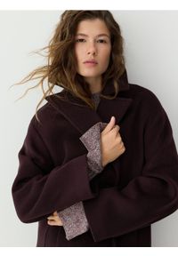 Reserved - Płaszcz z wełną - ciemnofioletowy. Kolor: fioletowy. Materiał: wełna #1