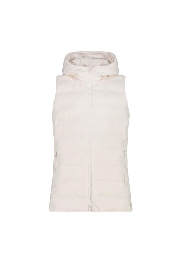 Kurtka bez rękawów z kapturem, zapinana na zamek dla kobiet CMP. Typ kołnierza: kaptur. Kolor: biały. Długość rękawa: bez rękawów. Sezon: zima