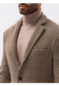 Ombre Clothing - Płaszcz męski we wzór - brązowy V2 C431 - XL. Kolor: brązowy. Materiał: poliester. Styl: elegancki #4