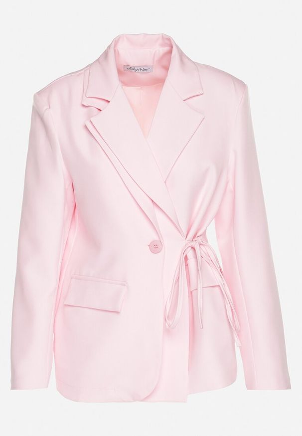 Born2be - Różowa Marynarka z Ozdobnym Wiązaniem Lenirin. Okazja: na co dzień. Kolor: różowy. Materiał: jeans. Styl: elegancki, casual