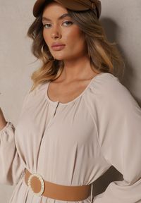 Renee - Beżowa Sukienka Palane. Kolor: beżowy. Materiał: materiał. Wzór: aplikacja, gładki. Styl: klasyczny. Długość: maxi #5