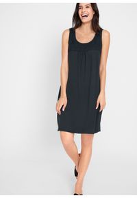 bonprix - Krótka sukienka shirtowa z bawełny z koronką, bez rękawów. Kolor: czarny. Materiał: bawełna, koronka. Długość rękawa: bez rękawów. Wzór: koronka. Długość: mini #1