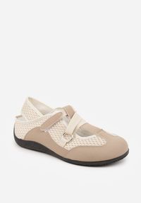 Renee - Ciemnobeżowe Tenisówki Sneakeriny z Siateczki z Zapięciem na Rzep Vianate. Okazja: na co dzień. Zapięcie: rzepy. Kolor: beżowy. Materiał: skóra, koronka. Styl: casual #8