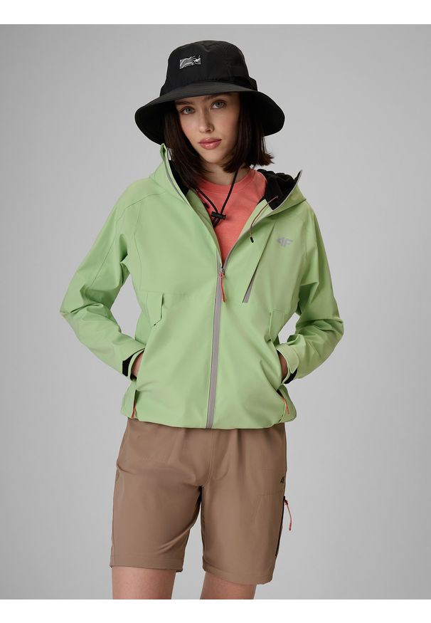 4f - 4F Kurtka trekkingowa membrana 10000 damska - zielona L. Kolor: zielony. Materiał: materiał, tkanina. Sezon: lato. Sport: wspinaczka