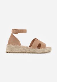 Born2be - Ciemnobeżowe Sandały VICES na Plecionym Koturnie Ozdobione Wycięciami Cirilea. Okazja: na co dzień, na spacer. Zapięcie: sprzączka. Kolor: beżowy. Wzór: aplikacja. Sezon: lato. Obcas: na koturnie. Styl: casual, klasyczny, elegancki #4