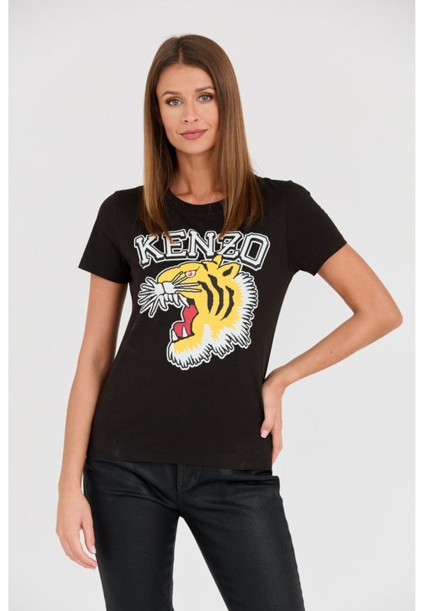 Kenzo - KENZO Czarny damski t-shirt Tiger Varsity crewneck, Rozmiar XS. Kolor: czarny