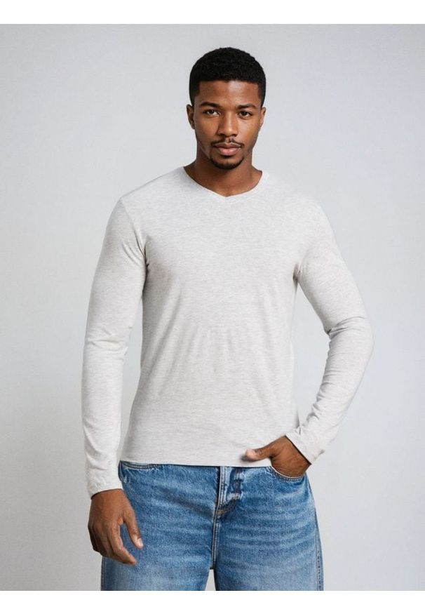 Sinsay - Bawełniana koszulka basic - szary. Kolor: szary. Materiał: bawełna