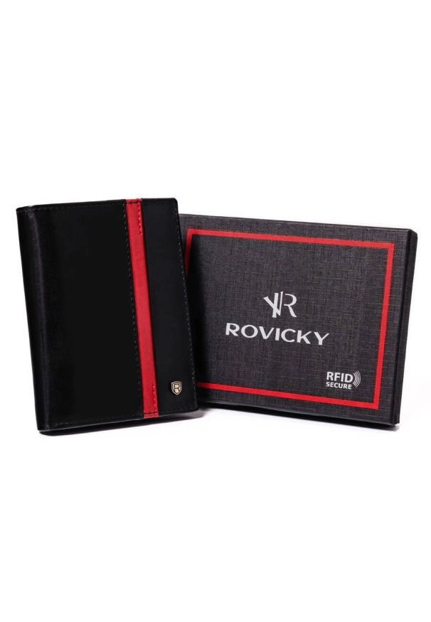 ROVICKY - Portfel męski skórzany RFID czarny Rovicky N4-RVTP-2978. Kolor: czarny. Materiał: skóra