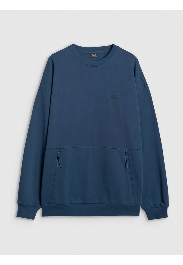4f - 4F Bluza dresowa nierozpinana bez kaptura męska - granatowa XXL. Okazja: na co dzień. Typ kołnierza: bez kaptura. Kolor: niebieski. Materiał: dresówka. Styl: klasyczny, casual