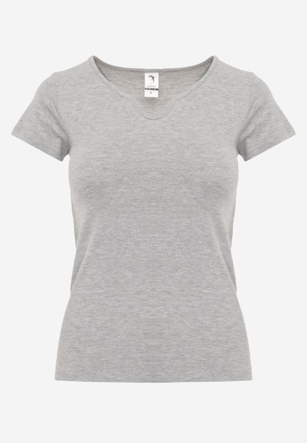 Renee - Jasnoszary T-shirt Petomeine. Okazja: na co dzień, do domu. Kolor: szary. Materiał: bawełna, dzianina. Długość rękawa: krótki rękaw. Długość: krótkie. Wzór: aplikacja. Styl: casual, sportowy