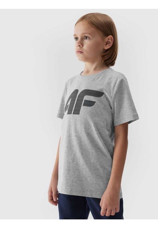 4f - T-shirt z nadrukiem chłopięcy. Kolor: szary. Materiał: bawełna, dzianina, wiskoza. Wzór: nadruk