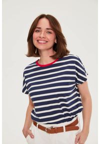 MOODO - Bawełniana bluzka w paski granatowa. Kolor: niebieski. Materiał: bawełna. Wzór: paski #1