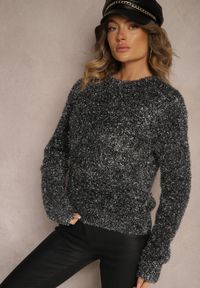 Renee - Srebrny Sweter z Wiskozą i Metaliczną Nitką Sanavirae. Okazja: na co dzień, na spotkanie biznesowe, do pracy. Kolor: srebrny. Materiał: wiskoza. Styl: elegancki, biznesowy, casual #5