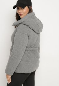 Born2be - Szara Kurtka Pikowana z Kapturem ze Ściągaczami Torita. Typ kołnierza: kaptur. Kolor: szary. Materiał: tkanina, jeans. Styl: elegancki, klasyczny #4