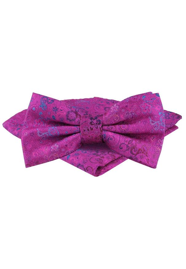 Mucha Męska w Zestawie z Poszetką - Alties - Magenta, Drobny Wzór. Kolor: różowy. Styl: elegancki, sportowy