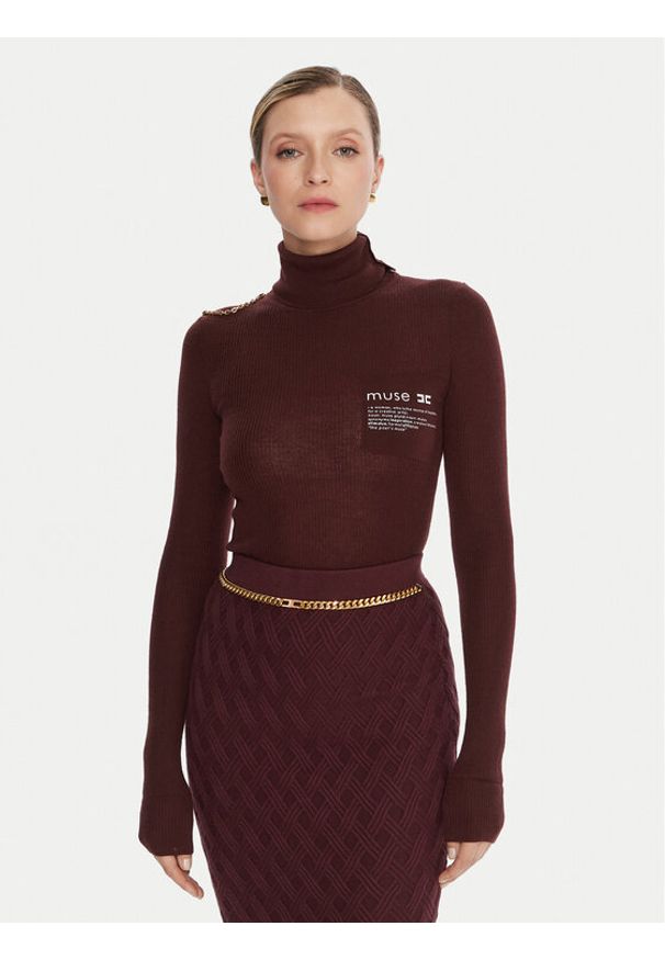 Elisabetta Franchi Golf MK-43B-57E2-V320 Bordowy Regular Fit. Typ kołnierza: golf. Kolor: czerwony. Materiał: wełna