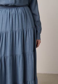 Born2be - Niebieska Rozkloszowana Spódnica z Lyocellu z Wysokim Stanem i Falbanami Emorithia. Okazja: na co dzień. Stan: podwyższony. Kolor: niebieski. Materiał: materiał. Styl: casual, klasyczny #2